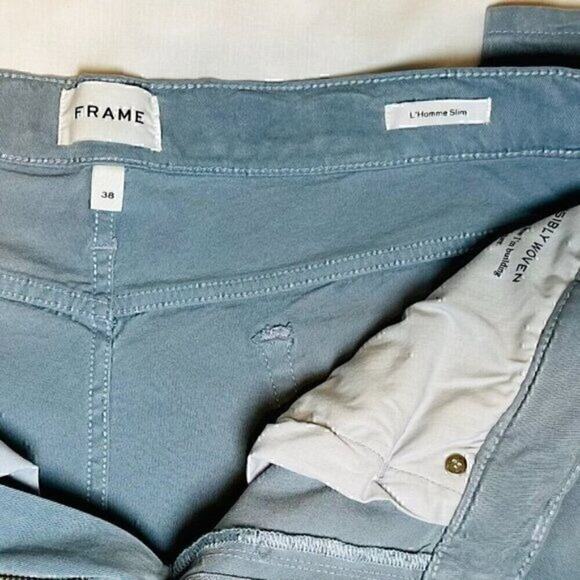 Frame LHomme Slim Men Jeans Size 38X32 Blue Straight Leg Comfort Stretch Twill - Picture 15 of 16